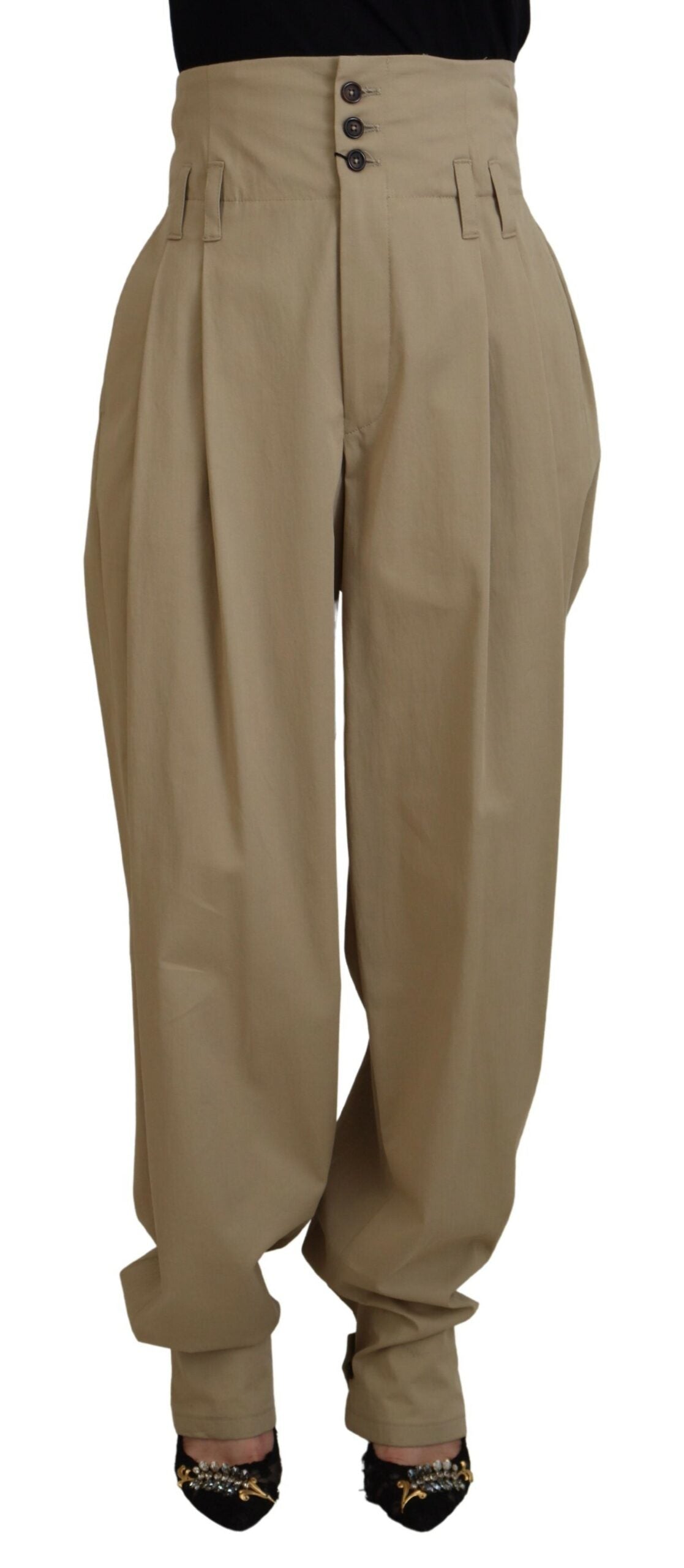 Dolce & Gabbana Brown Cotton High Waist Tapered Women's Pants