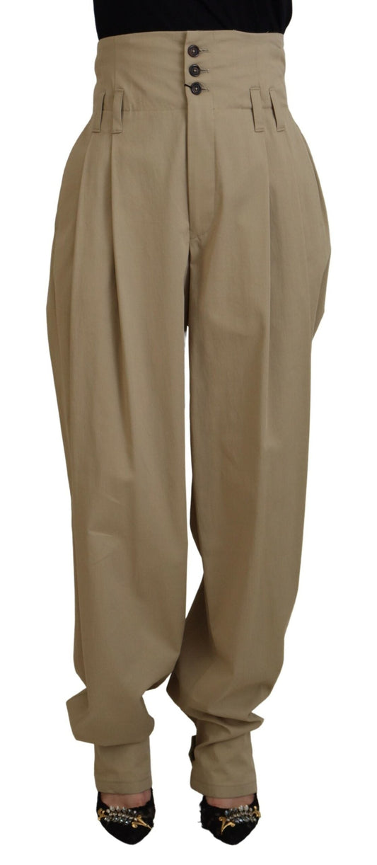 Dolce & Gabbana Brown Cotton High Waist Tapered Women's Pants