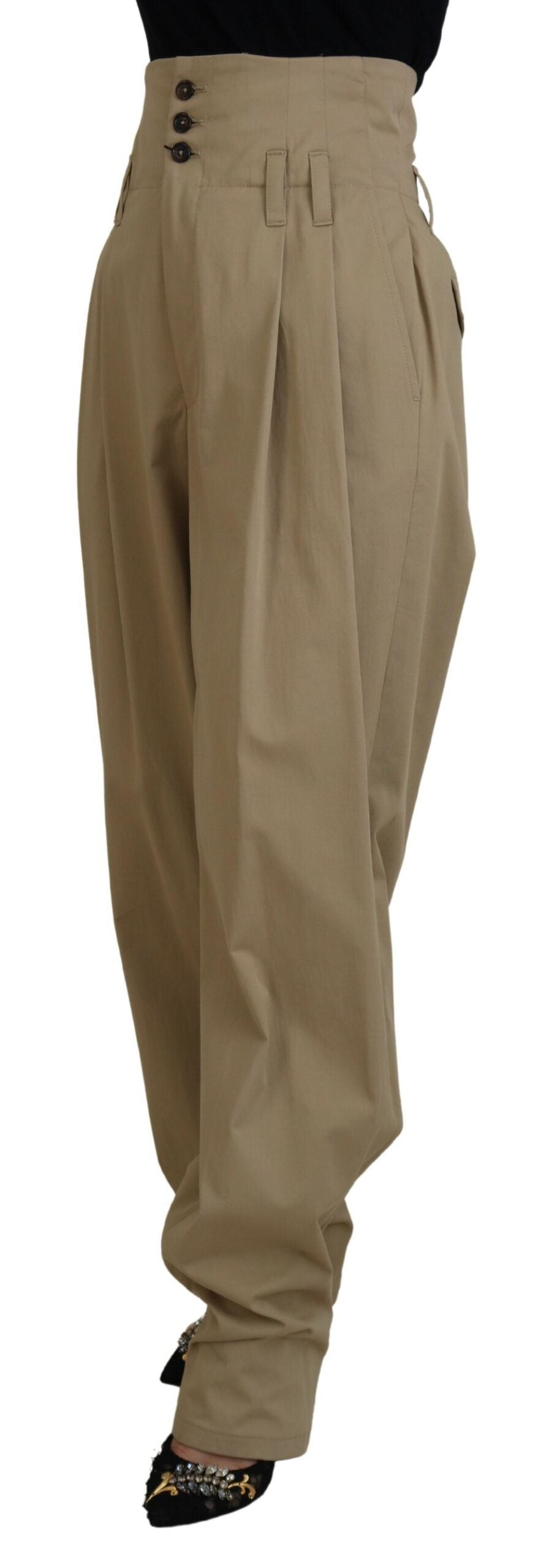 Dolce & Gabbana Brown Cotton High Waist Tapered Women's Pants