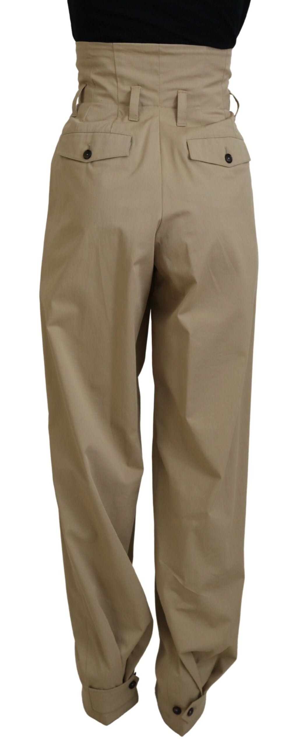 Dolce & Gabbana Brown Cotton High Waist Tapered Women's Pants