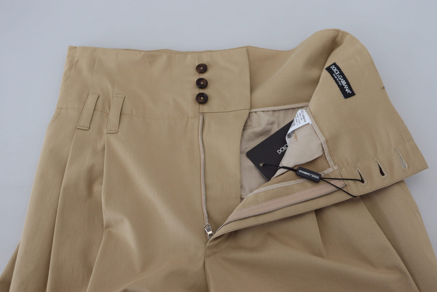Dolce & Gabbana Brown Cotton High Waist Tapered Women's Pants