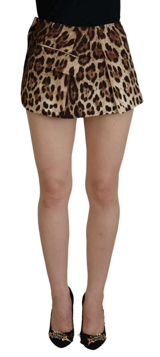 Dolce & Gabbana Brown Leopard Print Wool A-line Mini Women's Skirt
