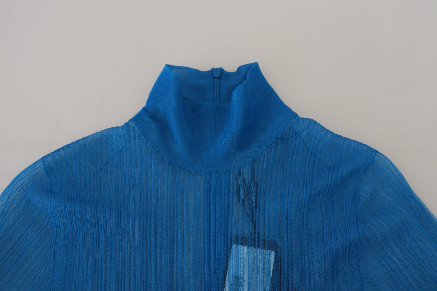 Dolce & Gabbana Blue Mesh Turtleneck Long Sleeve Blouse Women's Top