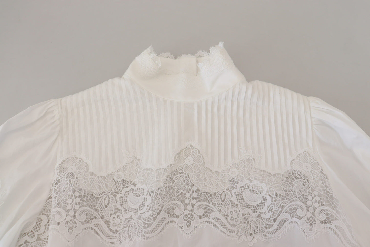 Dolce & Gabbana White Cotton Lace Trim Turtle Neck Blouse Women's Top