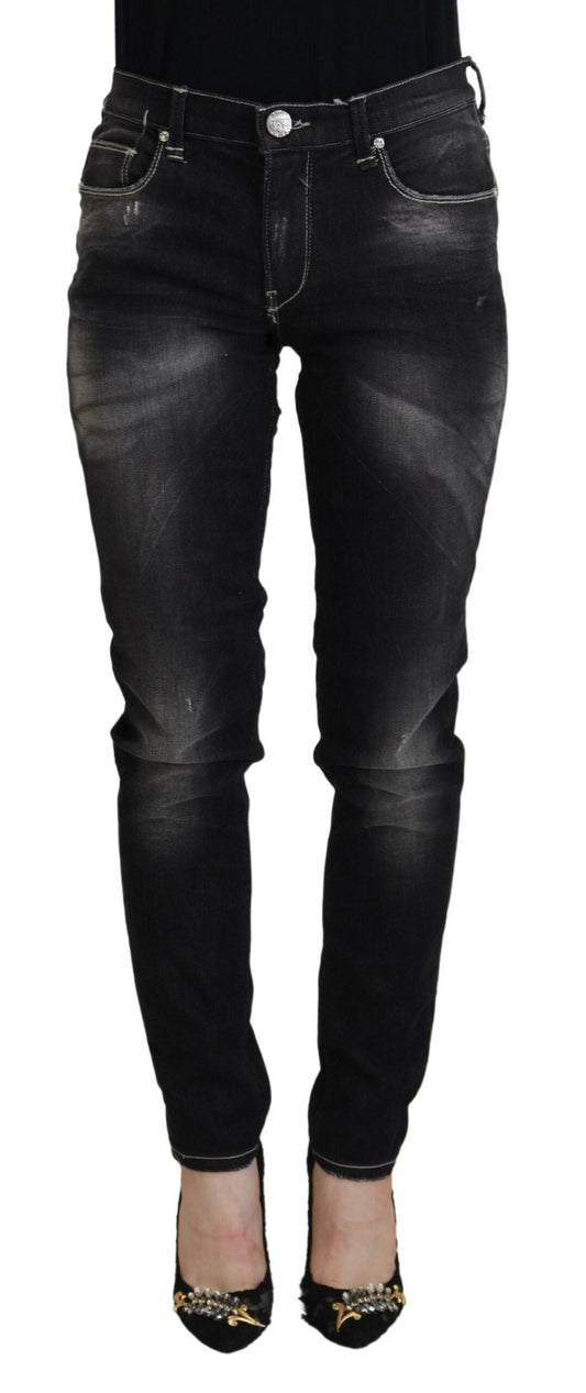 Acht Black Washed Mid Waist Tapered Women Casual Denim Women's Jeans