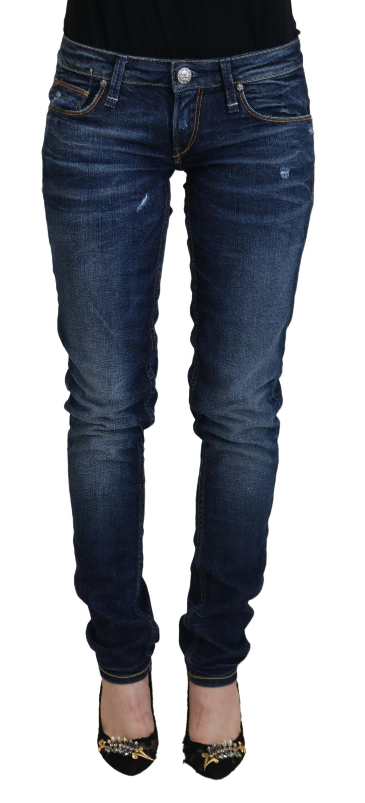 Acht Blue Washed Cotton Low Waist Women Casual  Women's Jeans