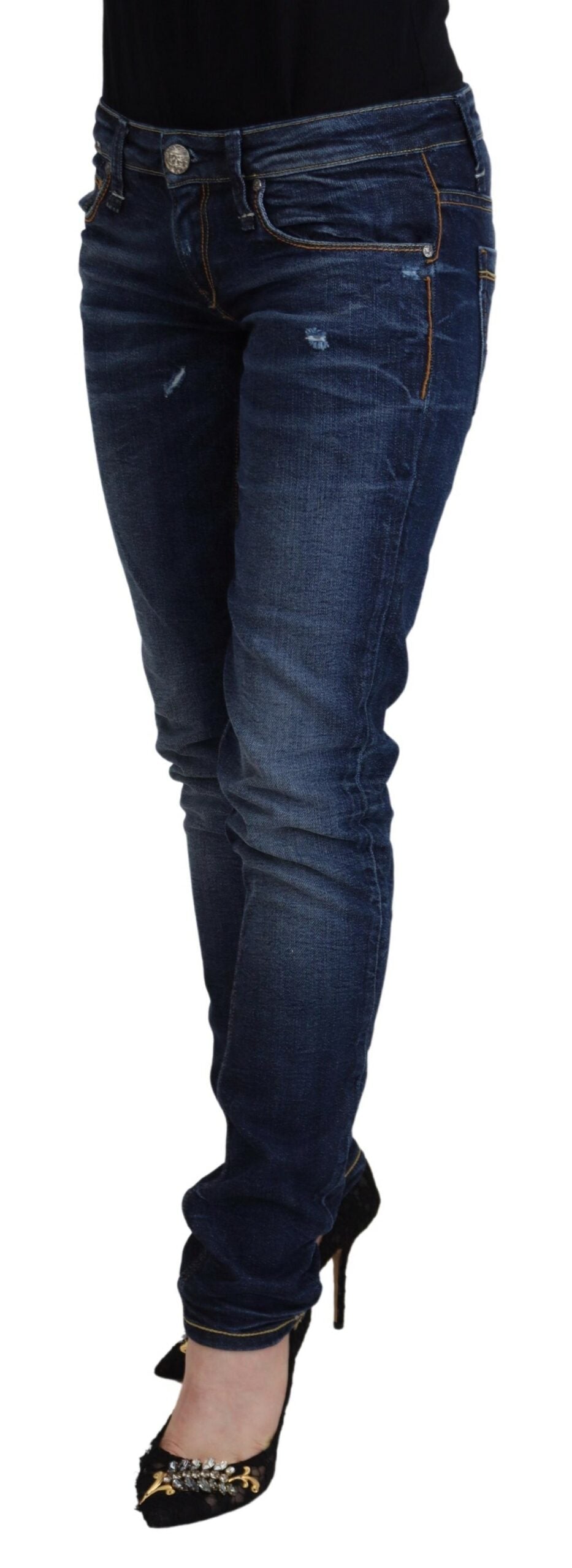 Acht Blue Washed Cotton Low Waist Women Casual  Women's Jeans