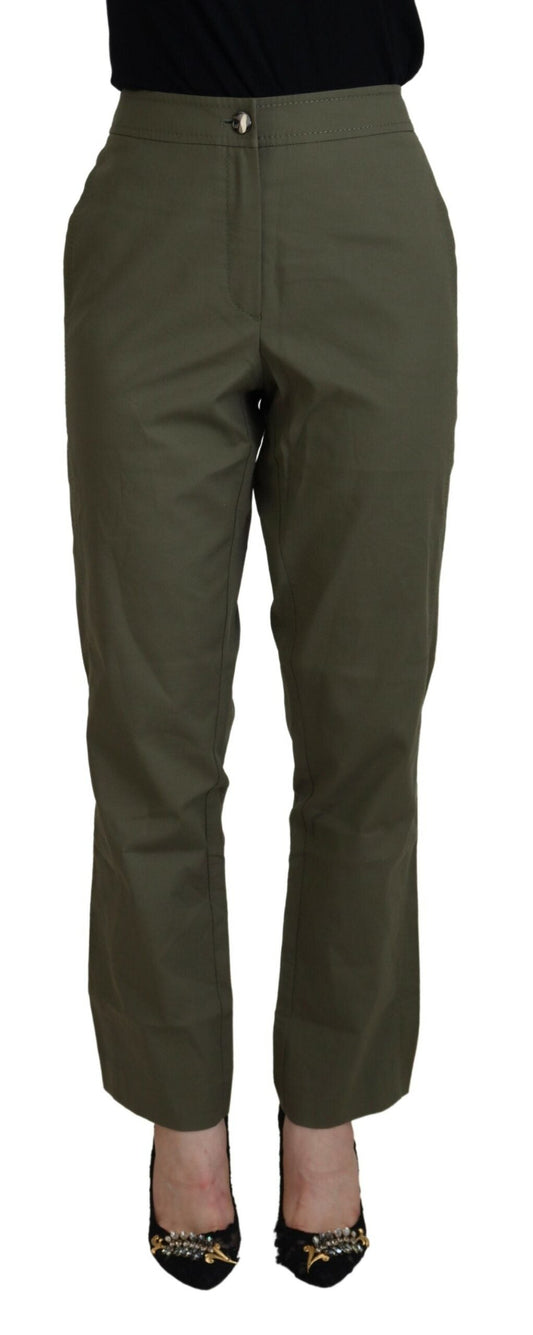 LAUREL Green Cotton High Waist Women Tapered Women's Pants