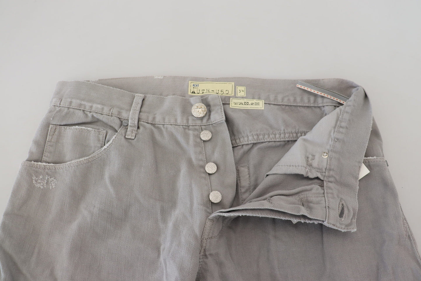 Acht Gray Cotton Straight Fit Folded Hem Casual Denim Men's Jeans