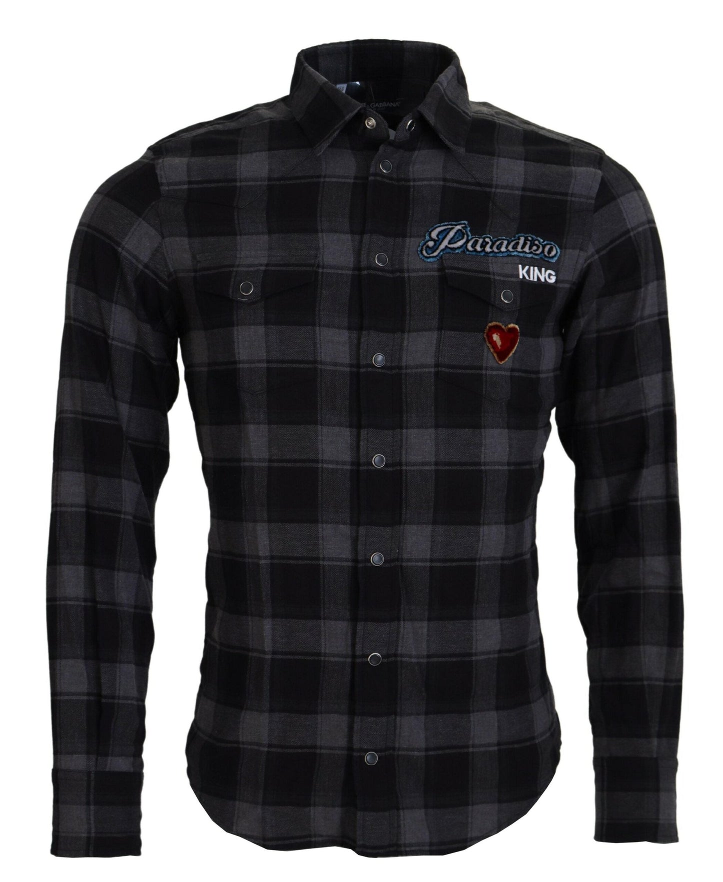 Dolce & Gabbana Black Gray Check Men Long Sleeves Men's Shirt