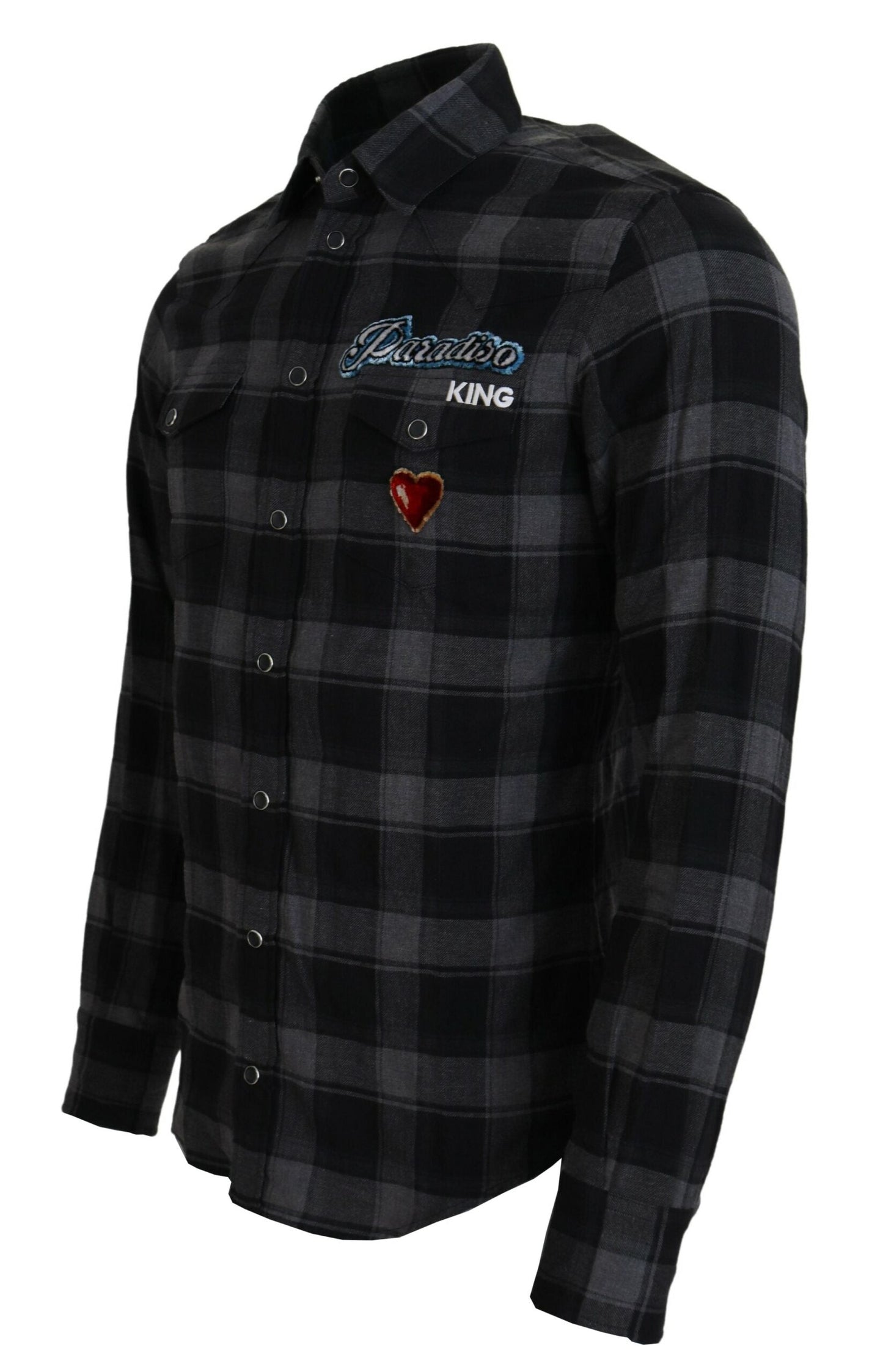 Dolce & Gabbana Black Gray Check Men Long Sleeves Men's Shirt