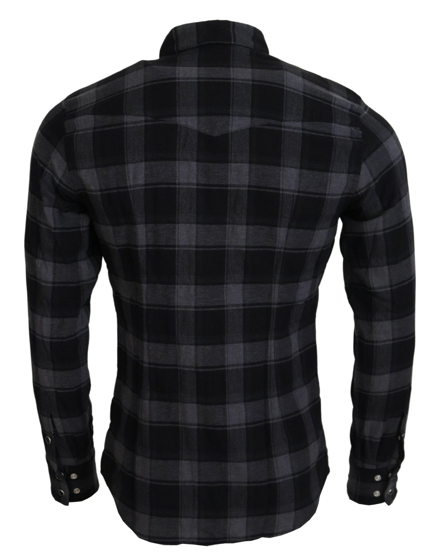 Dolce & Gabbana Black Gray Check Men Long Sleeves Men's Shirt