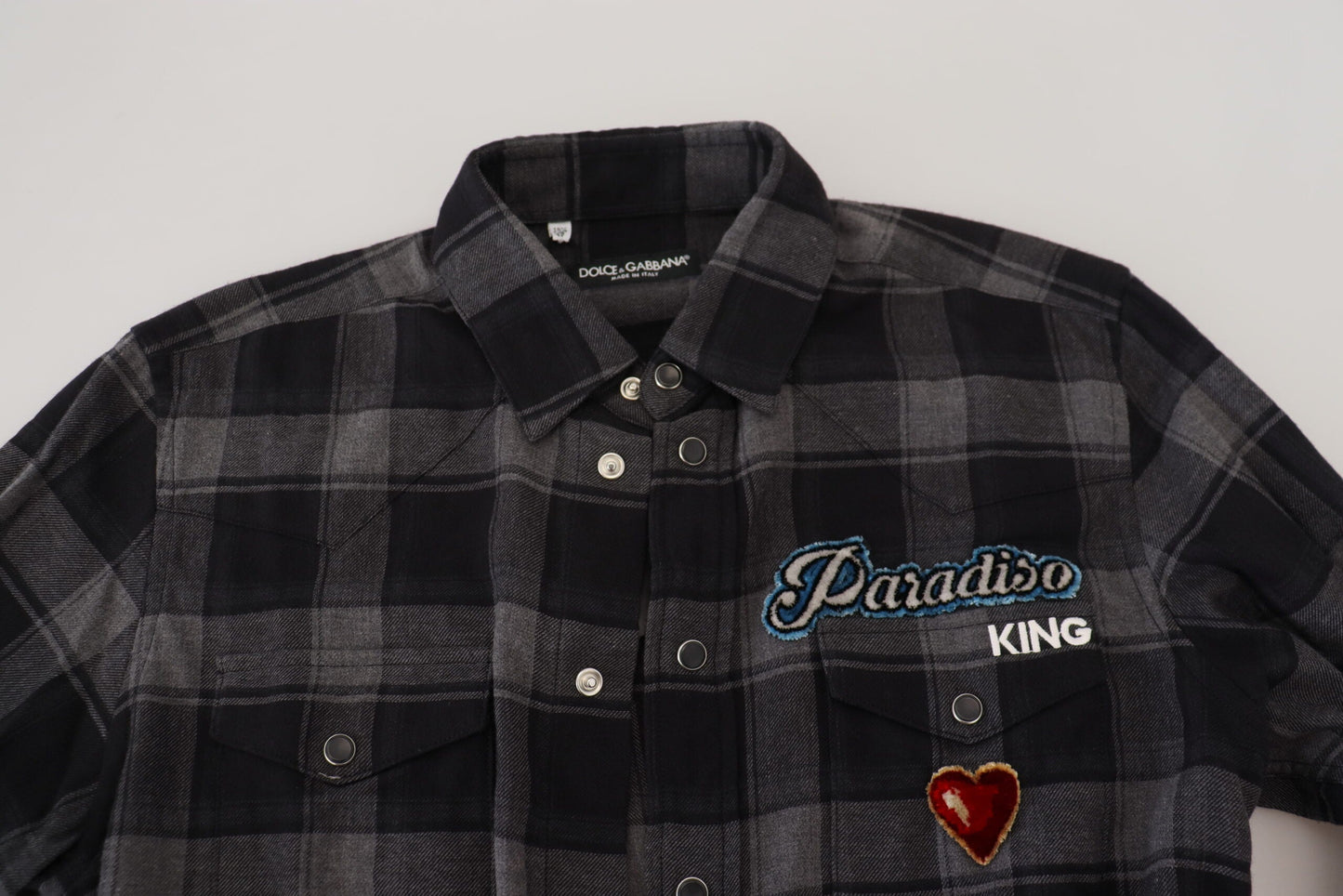 Dolce & Gabbana Black Gray Check Men Long Sleeves Men's Shirt