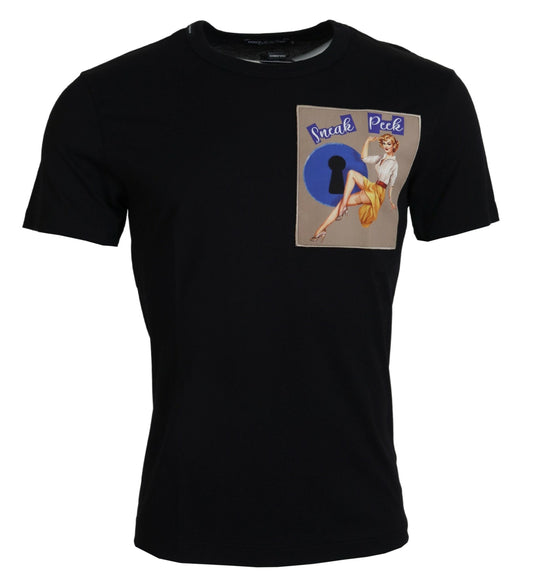 Dolce & Gabbana Black Sneak Peek Cotton Short Sleeve Men's T-shirt