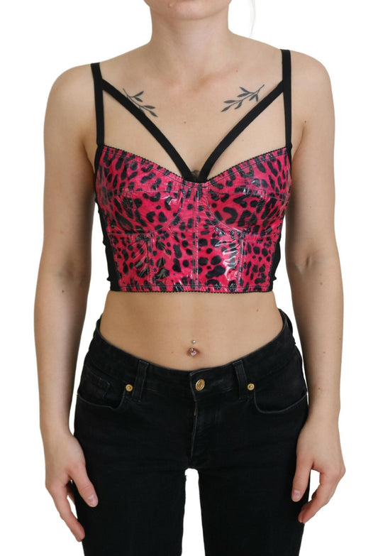 Dolce & Gabbana Pink Leopard Print Cropped Bustier Corset Women's Top