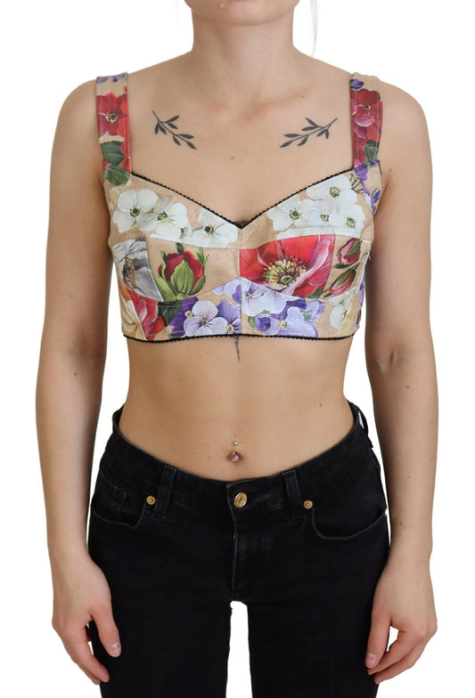 Dolce & Gabbana Multicolor Floral Cropped Bustier Corset Women's Top