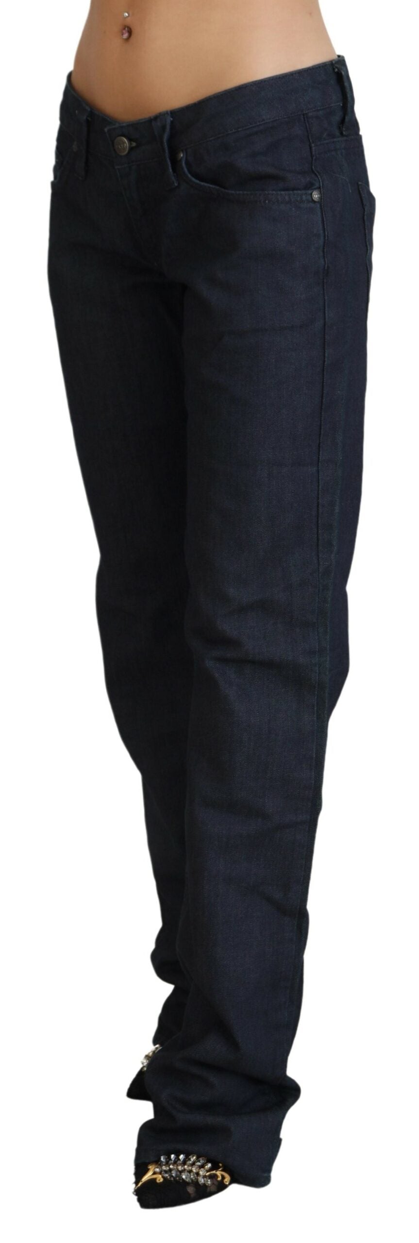 Exte Dark Blue Low Waist Straight Fit Women Denim Women's Jeans