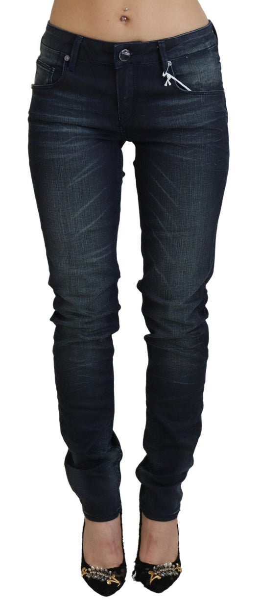 Acht Blue Washed Low Waist Slim Fit Cotton Denim Women's Jeans