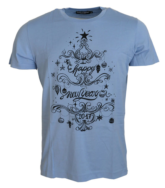 Dolce & Gabbana Light Blue Happy New Year 2017 Cotton Men's T-shirt
