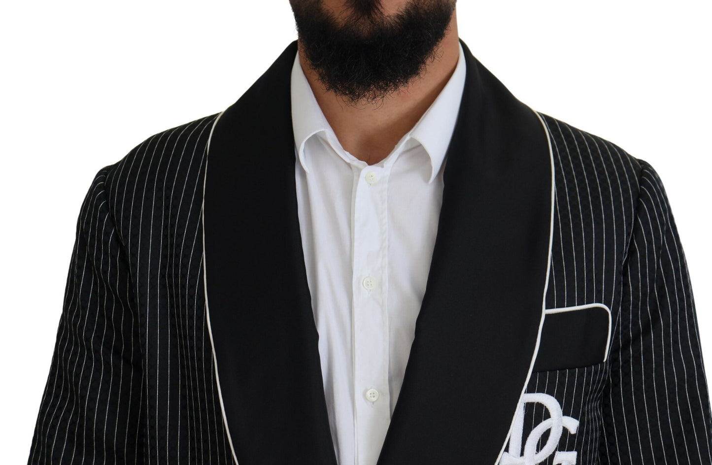 Dolce & Gabbana Black Robe Striped DG Patch Jacket Men Men's Blazer