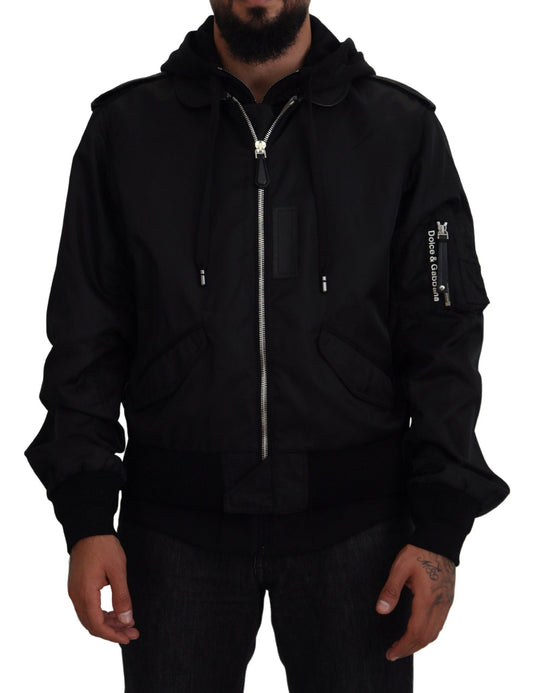 Dolce & Gabbana Black Nylon Hooded Full Zip Men Coat Men's Jacket