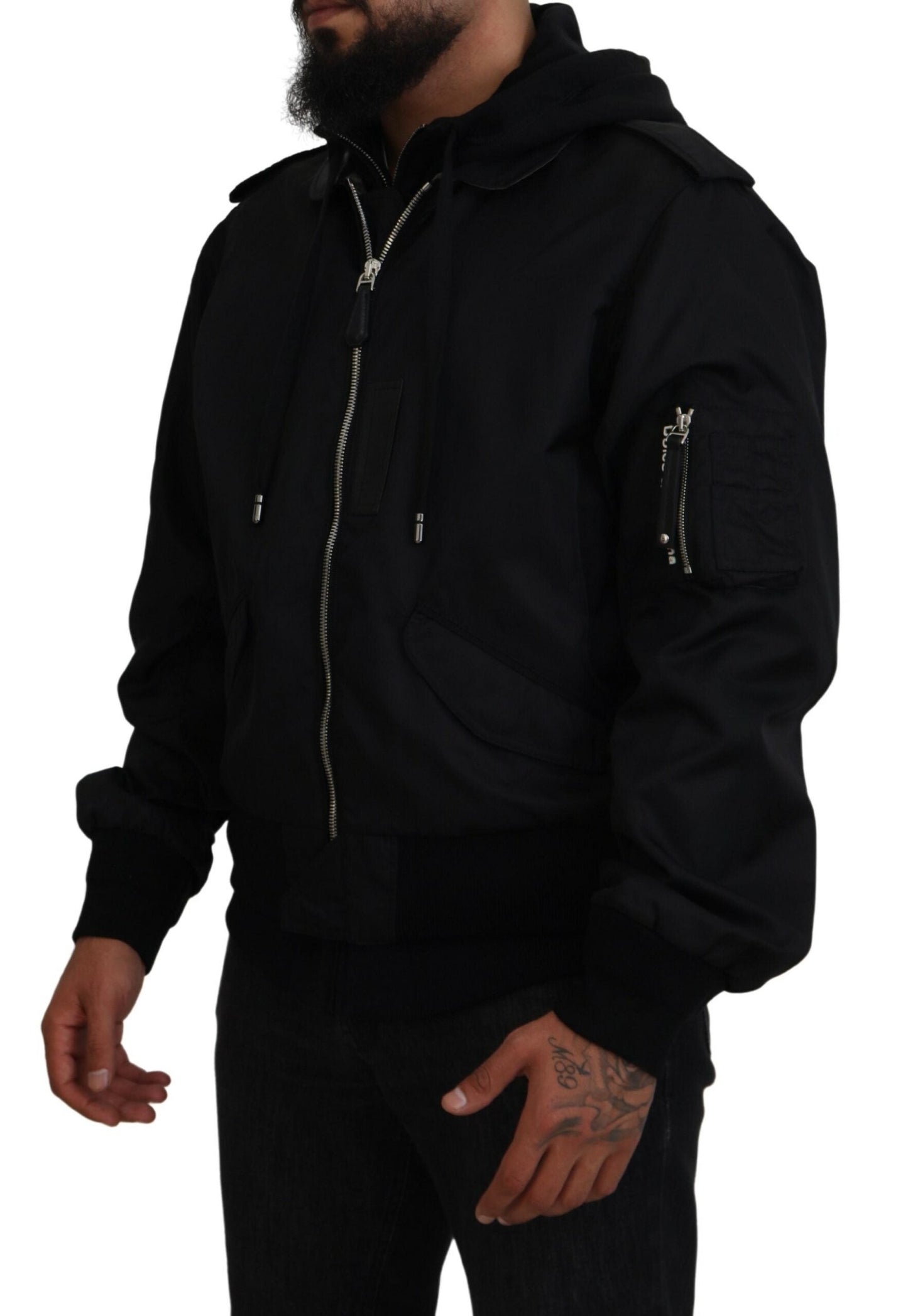 Dolce & Gabbana Black Nylon Hooded Full Zip Men Coat Men's Jacket