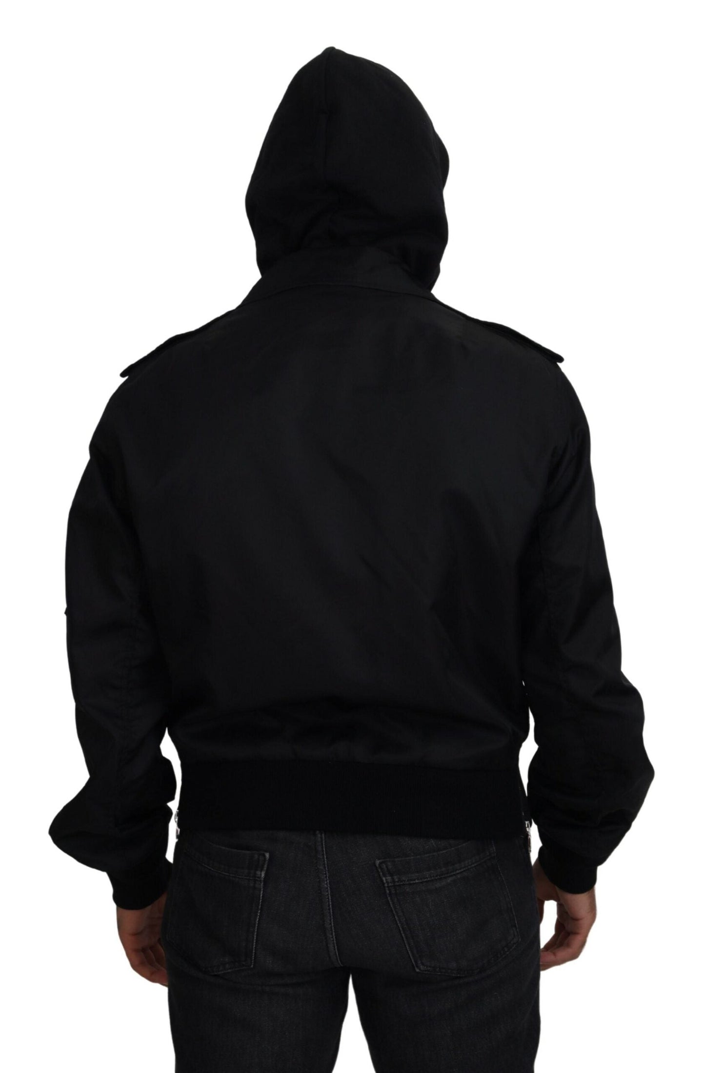 Dolce & Gabbana Black Nylon Hooded Full Zip Men Coat Men's Jacket