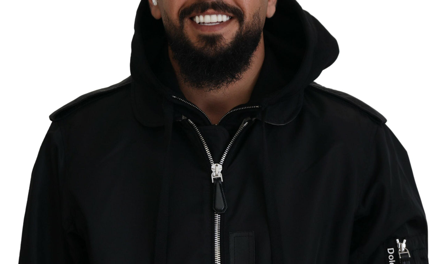 Dolce & Gabbana Black Nylon Hooded Full Zip Men Coat Men's Jacket