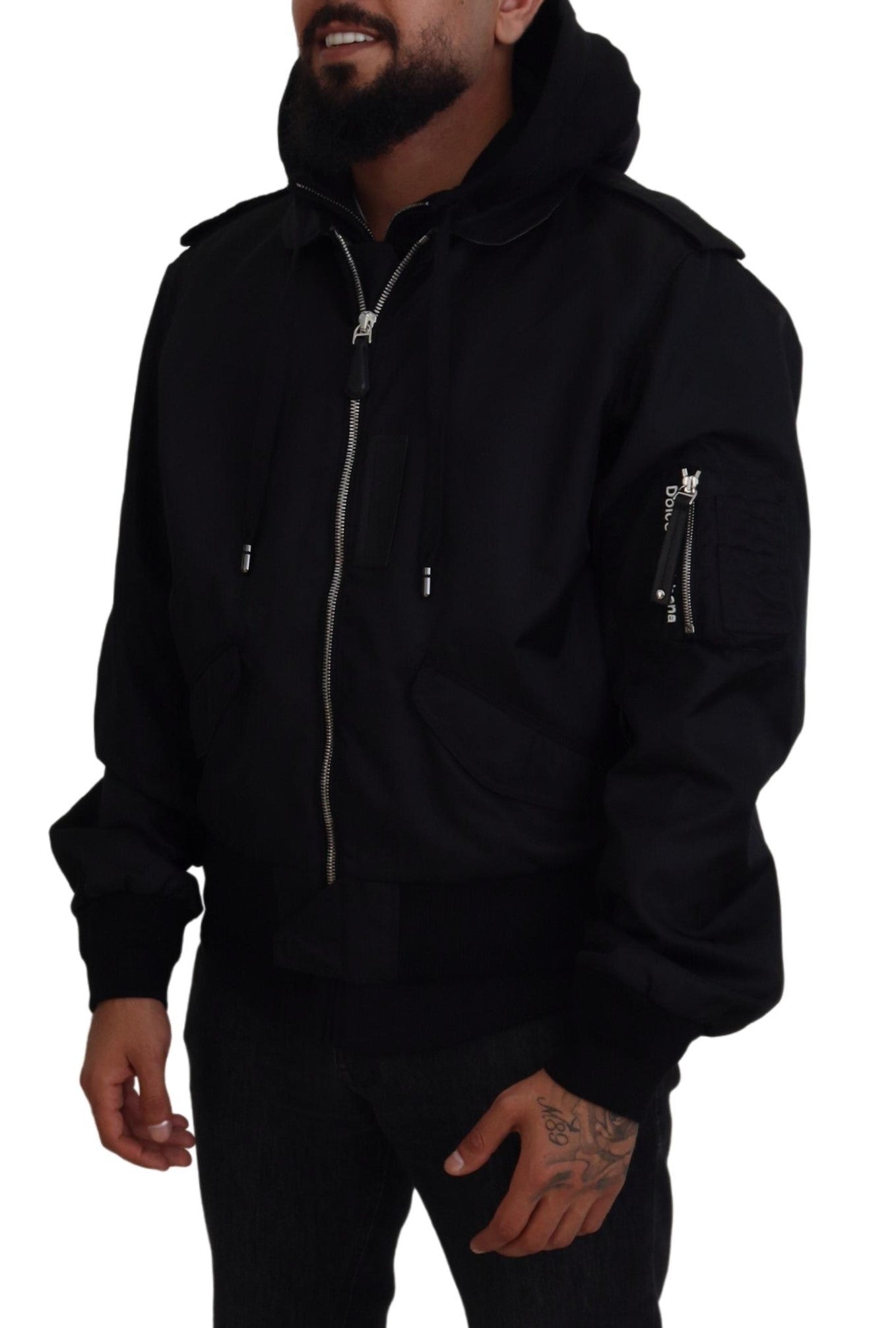Dolce & Gabbana Black Nylon Hooded Full Zip Men Coat Men's Jacket