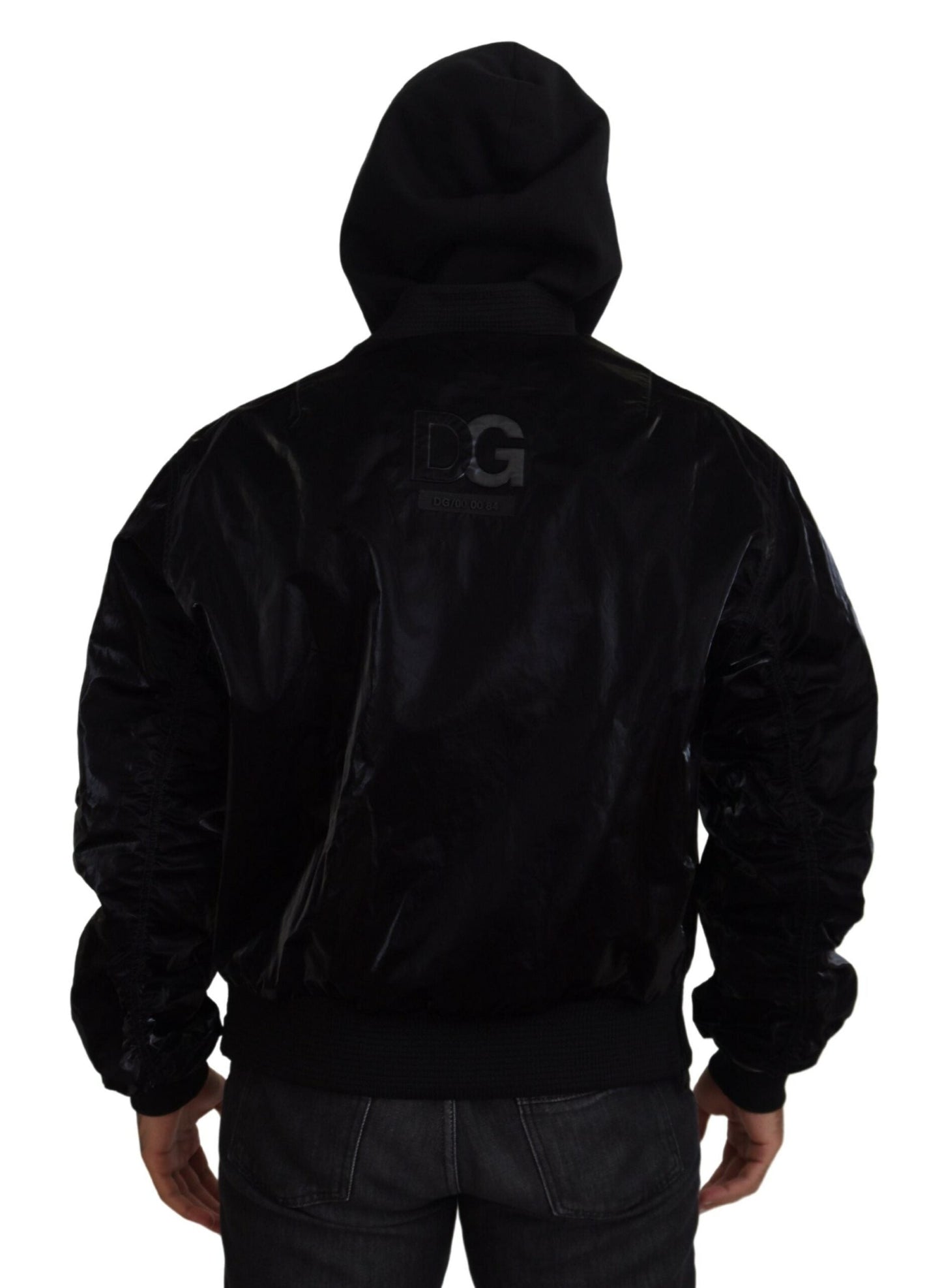 Dolce & Gabbana Black Nylon Hooded Full Zip Bomber Men's Jacket