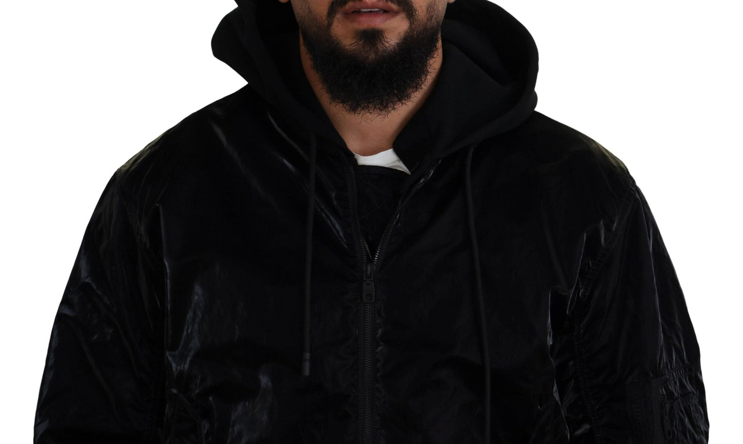 Dolce & Gabbana Black Nylon Hooded Full Zip Bomber Men's Jacket