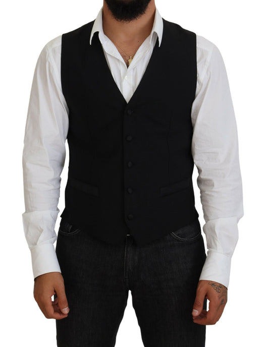 Dolce & Gabbana Black Virgin Wool Waistcoat Formal Men's Vest