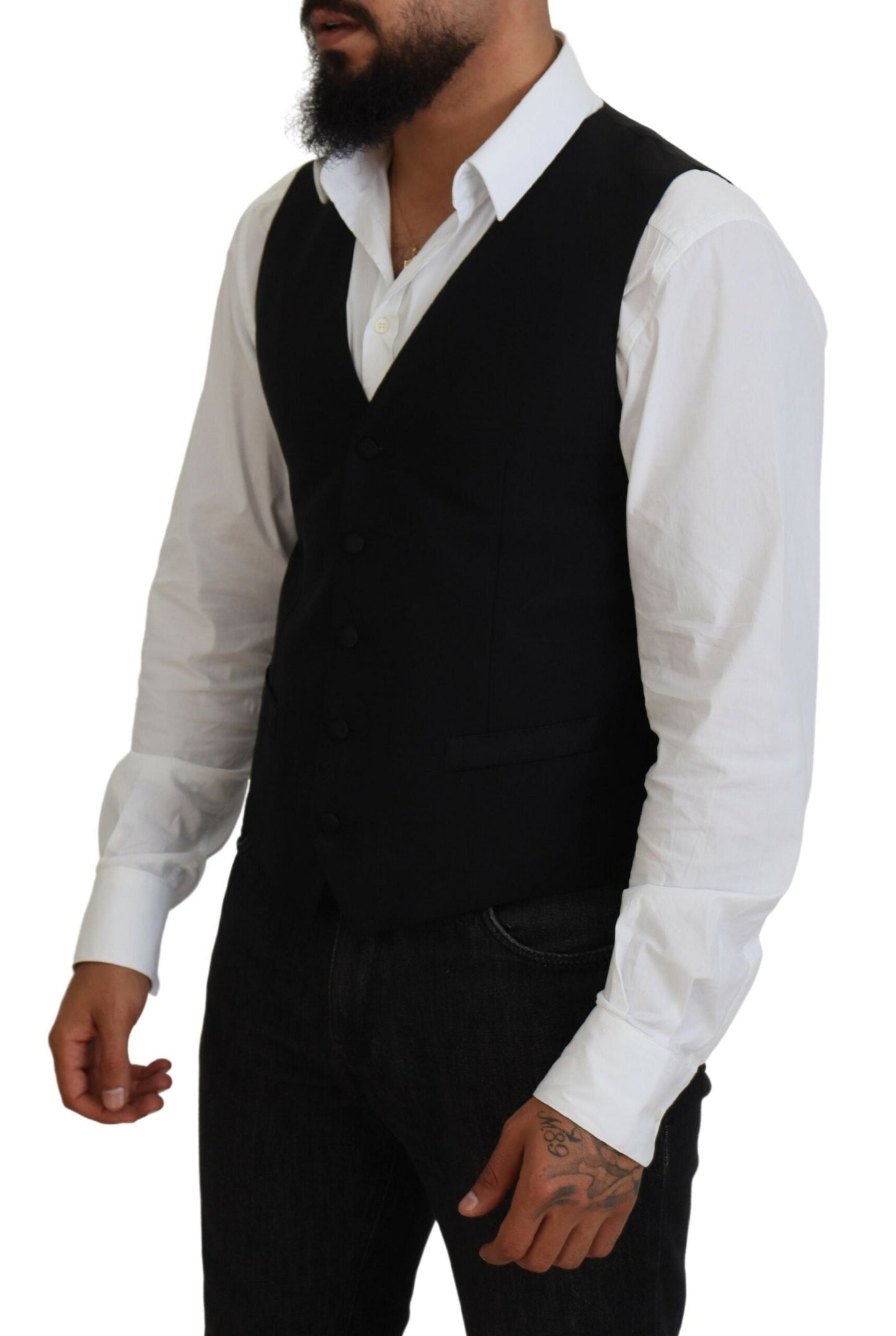 Dolce & Gabbana Black Virgin Wool Waistcoat Formal Men's Vest