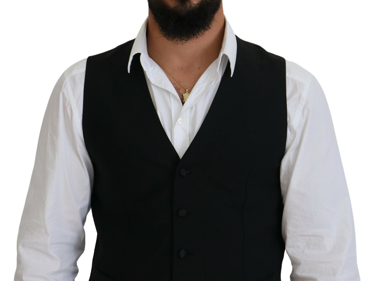 Dolce & Gabbana Black Virgin Wool Waistcoat Formal Men's Vest