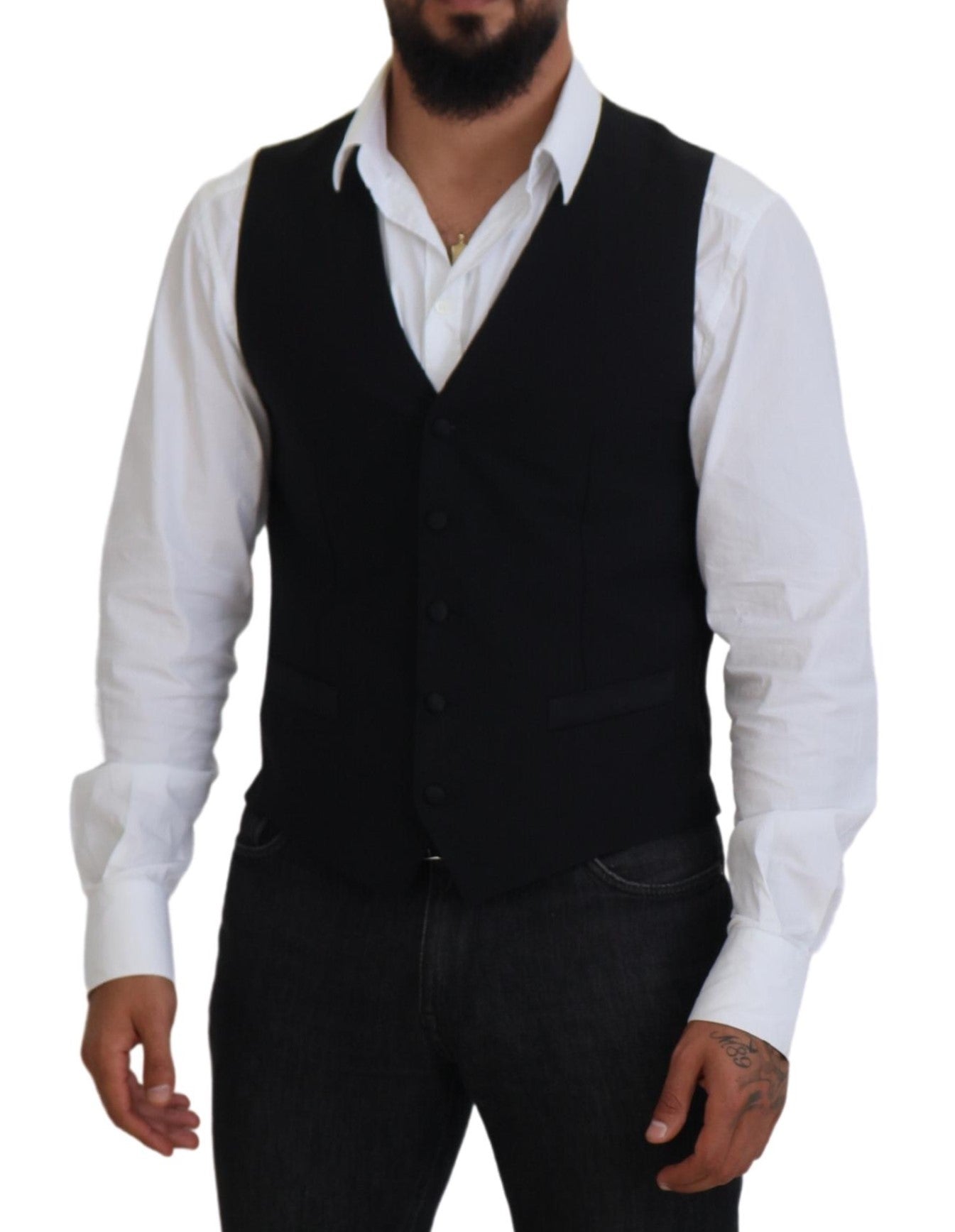 Dolce & Gabbana Black Virgin Wool Waistcoat Formal Men's Vest