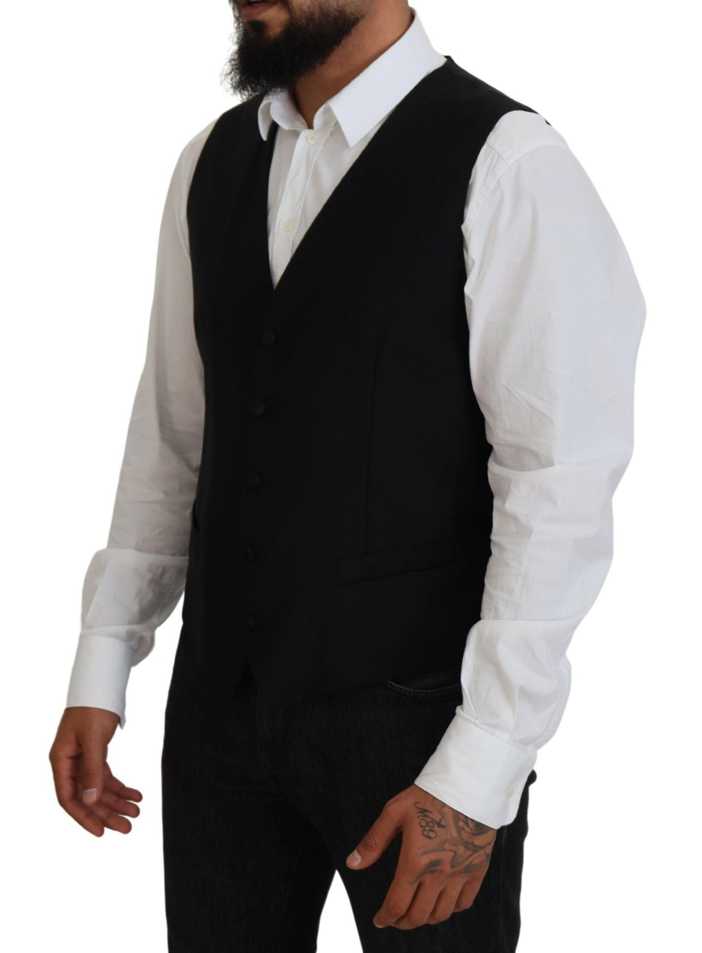Dolce & Gabbana Black Virgin Wool Waistcoat Formal Men's Vest