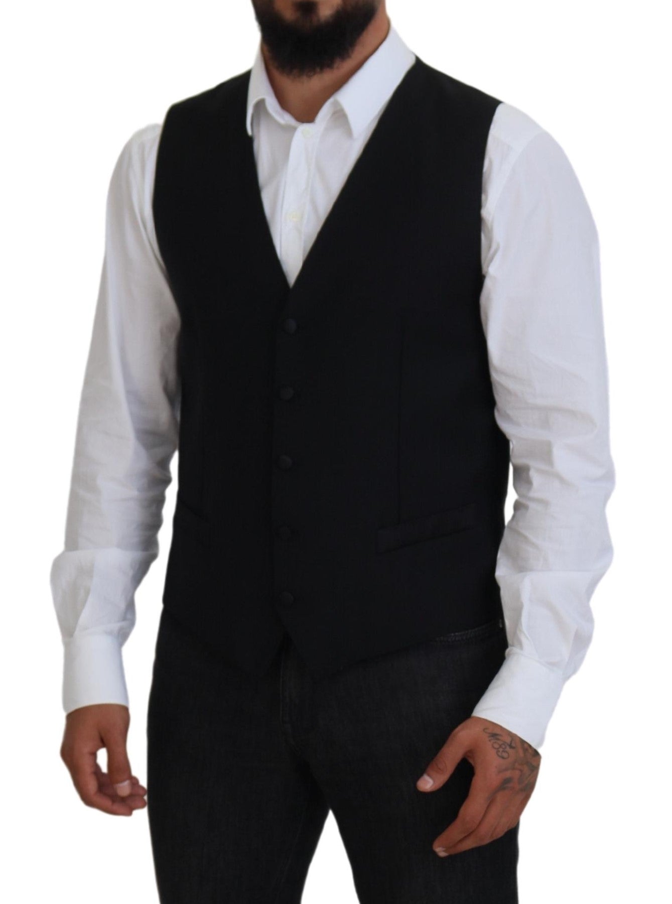 Dolce & Gabbana Black Virgin Wool Waistcoat Formal Men's Vest