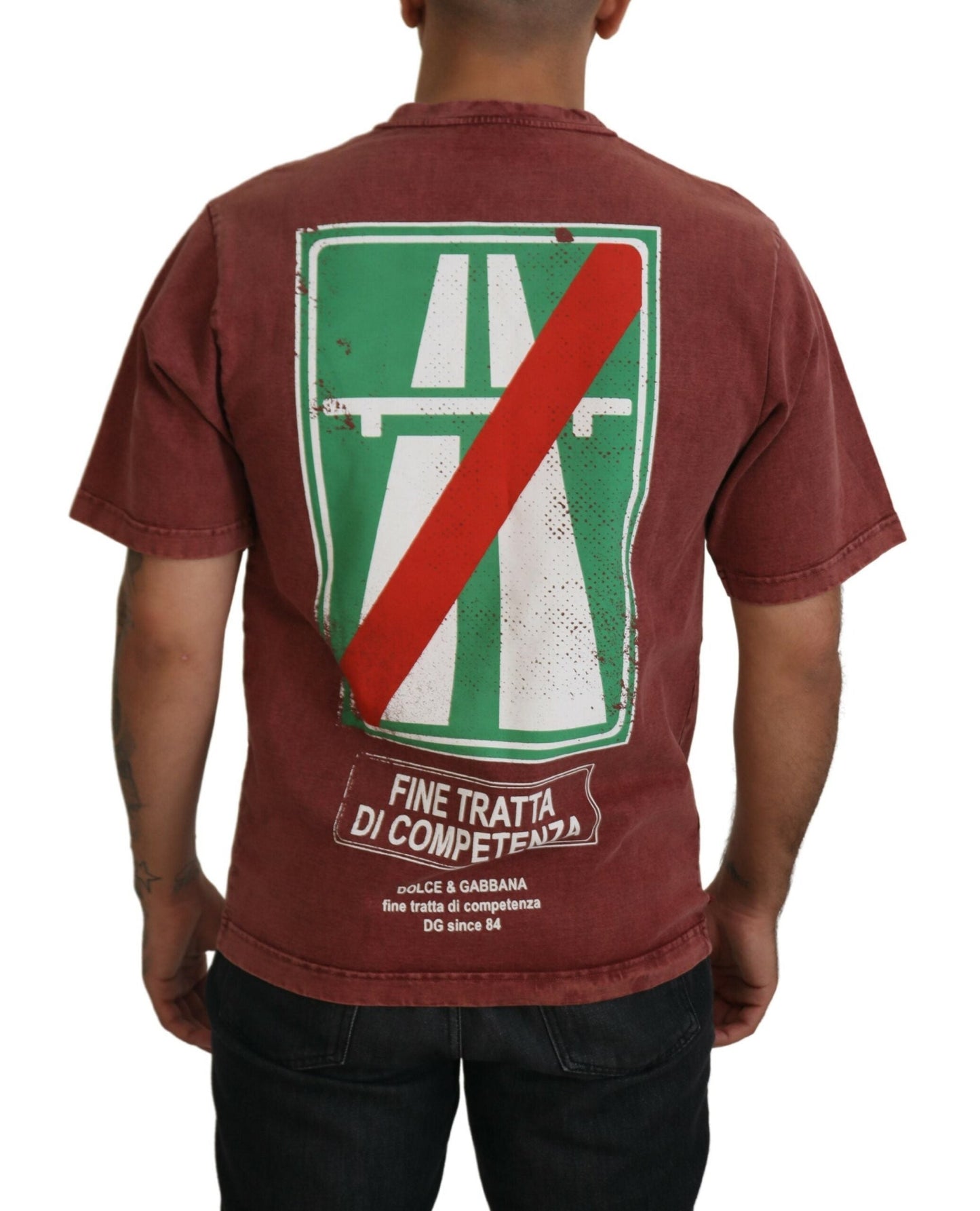 Dolce & Gabbana Maroon Print Round Neck Short Sleeves Men's T-shirt