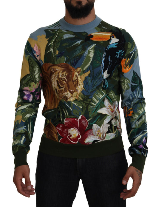 Dolce & Gabbana Multicolor Jungle Wool Pullover Logo Men's Sweater