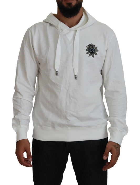 Dolce & Gabbana White Cotton Hooded Sweatshirt Logo Men's Sweater