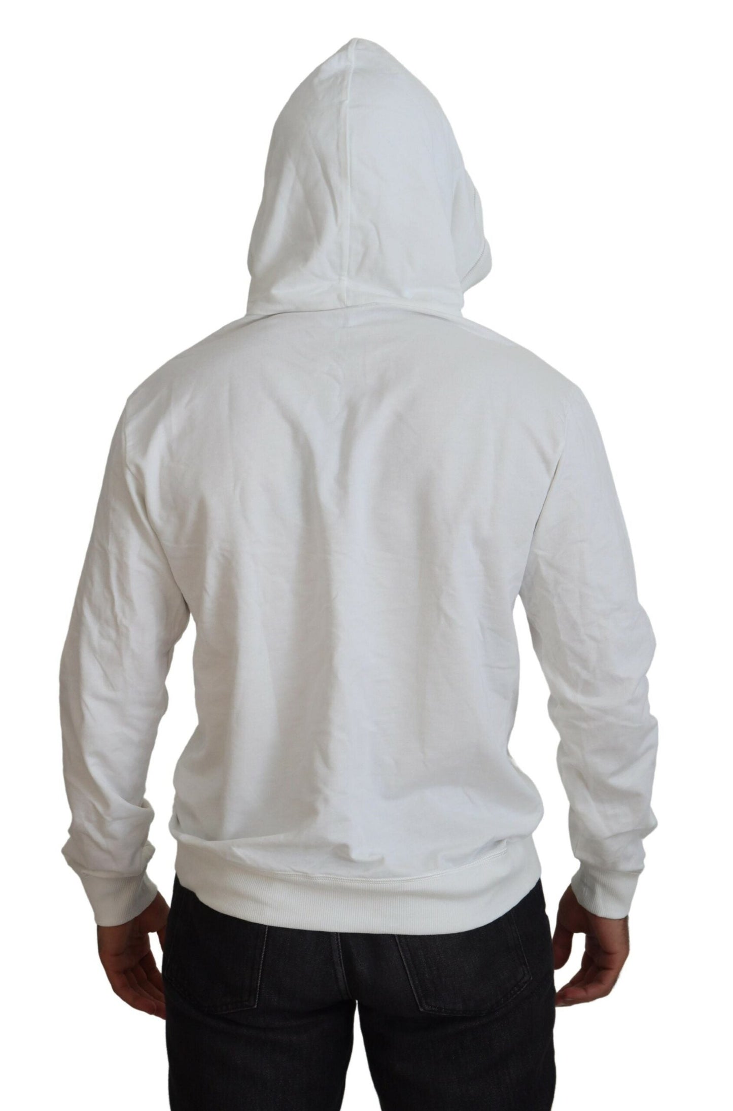 Dolce & Gabbana White Cotton Hooded Sweatshirt Logo Men's Sweater