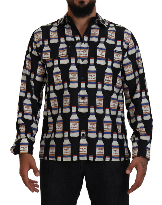 Dolce & Gabbana Black Silk Printed Collared Men Casual Men's Shirt
