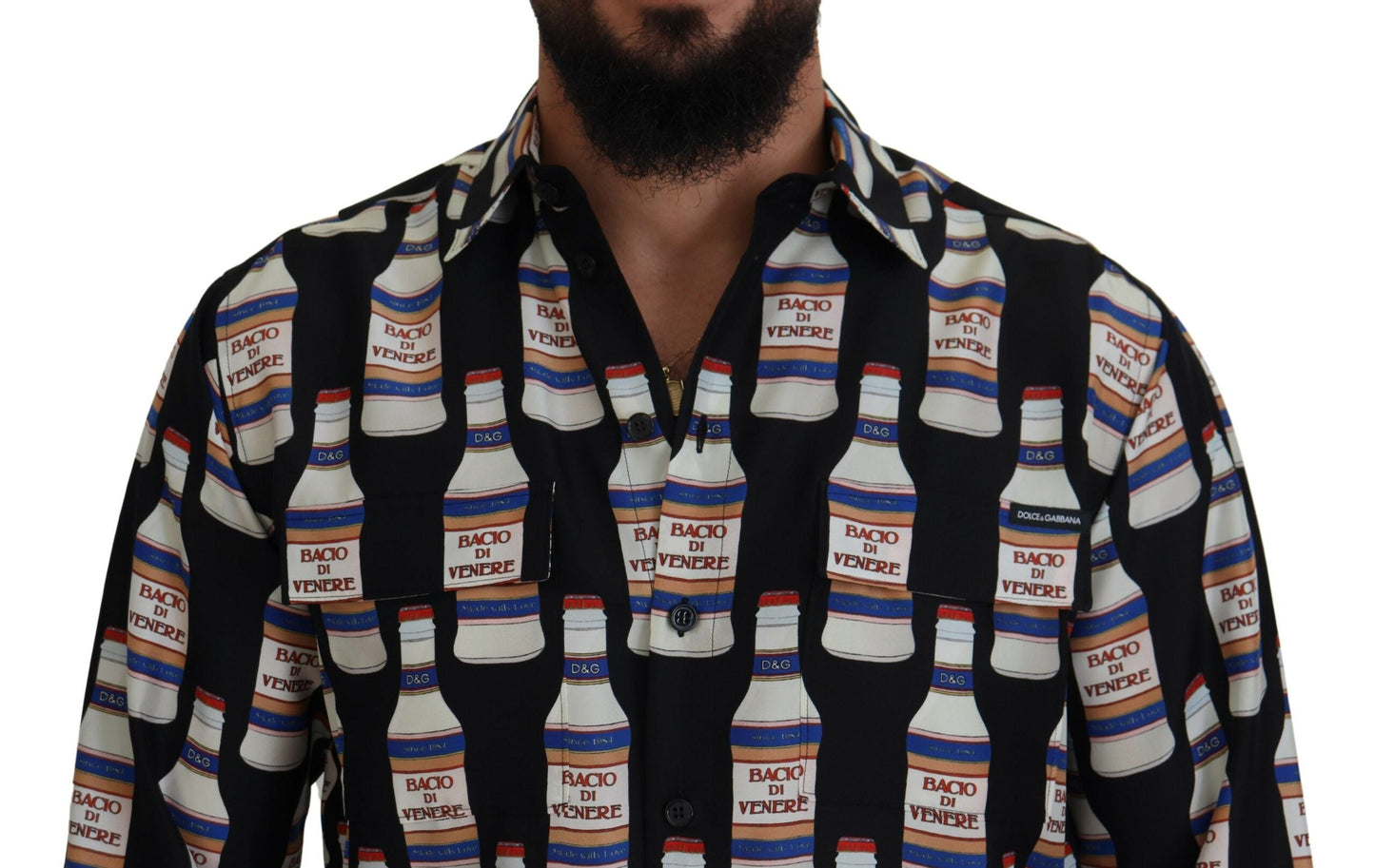 Dolce & Gabbana Black Silk Printed Collared Men Casual Men's Shirt