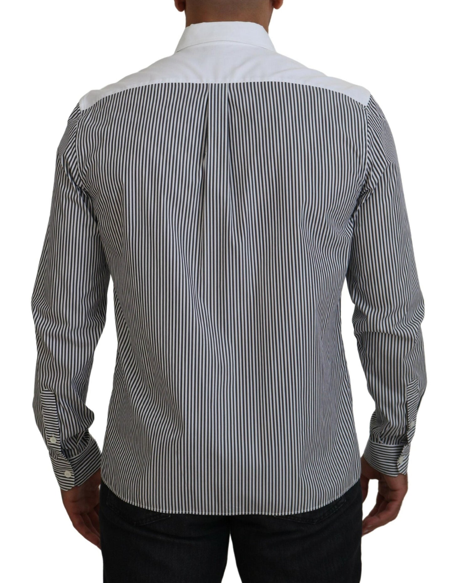 Dolce & Gabbana Black White Striped Printed Casual Cotton Men's Shirt
