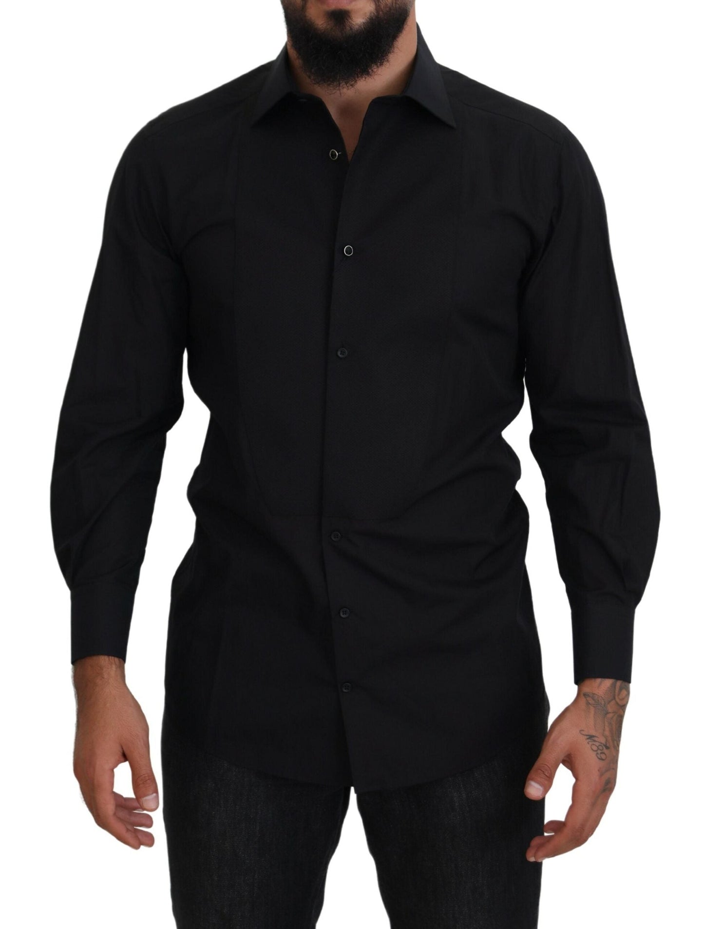 Dolce & Gabbana Black GOLD Cotton Collared Long Sleeve Men's Shirt