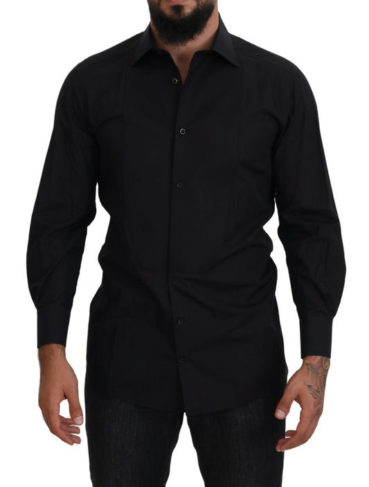 Dolce & Gabbana Black GOLD Cotton Collared Long Sleeve Men's Shirt