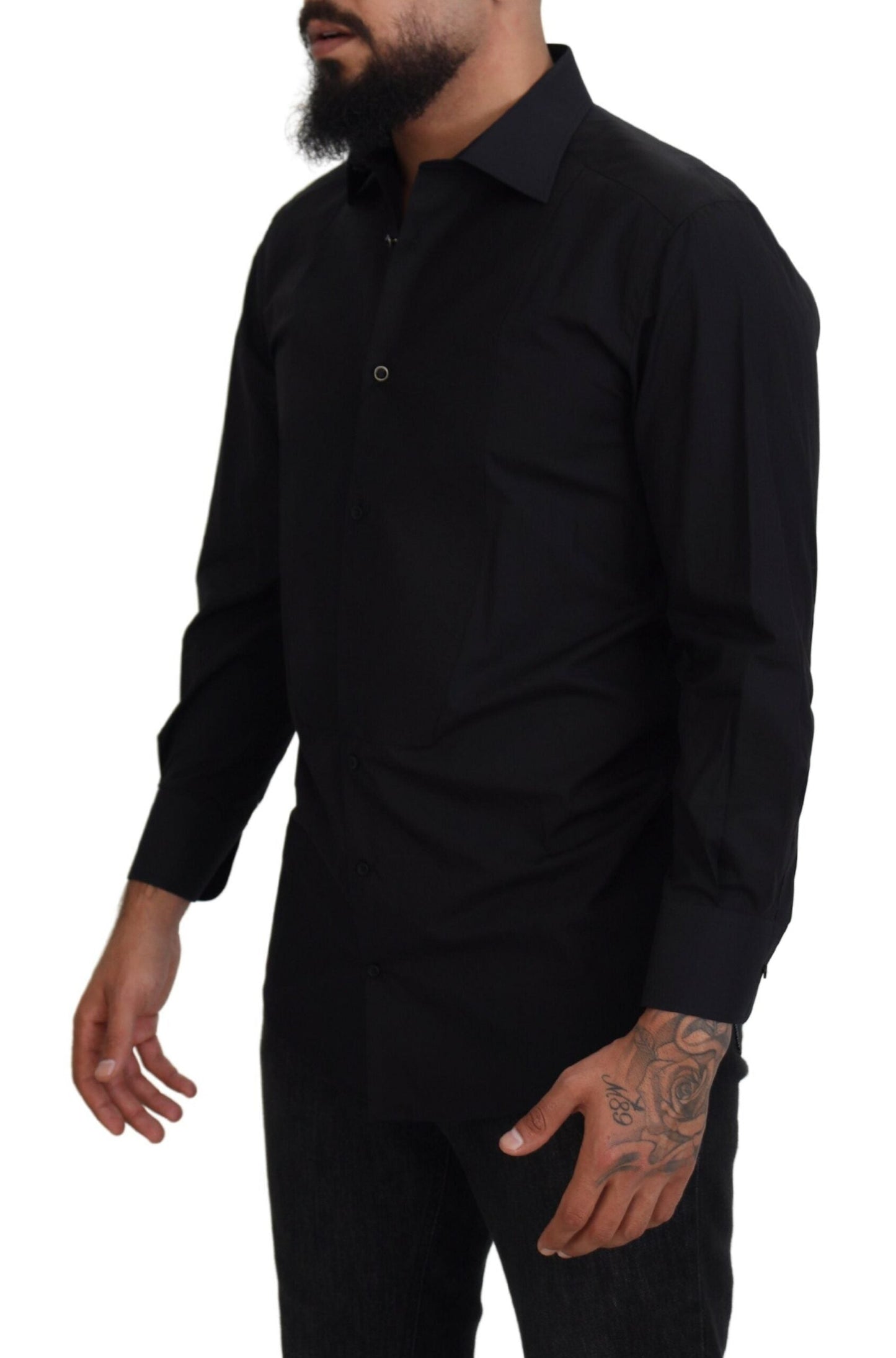 Dolce & Gabbana Black GOLD Cotton Collared Long Sleeve Men's Shirt