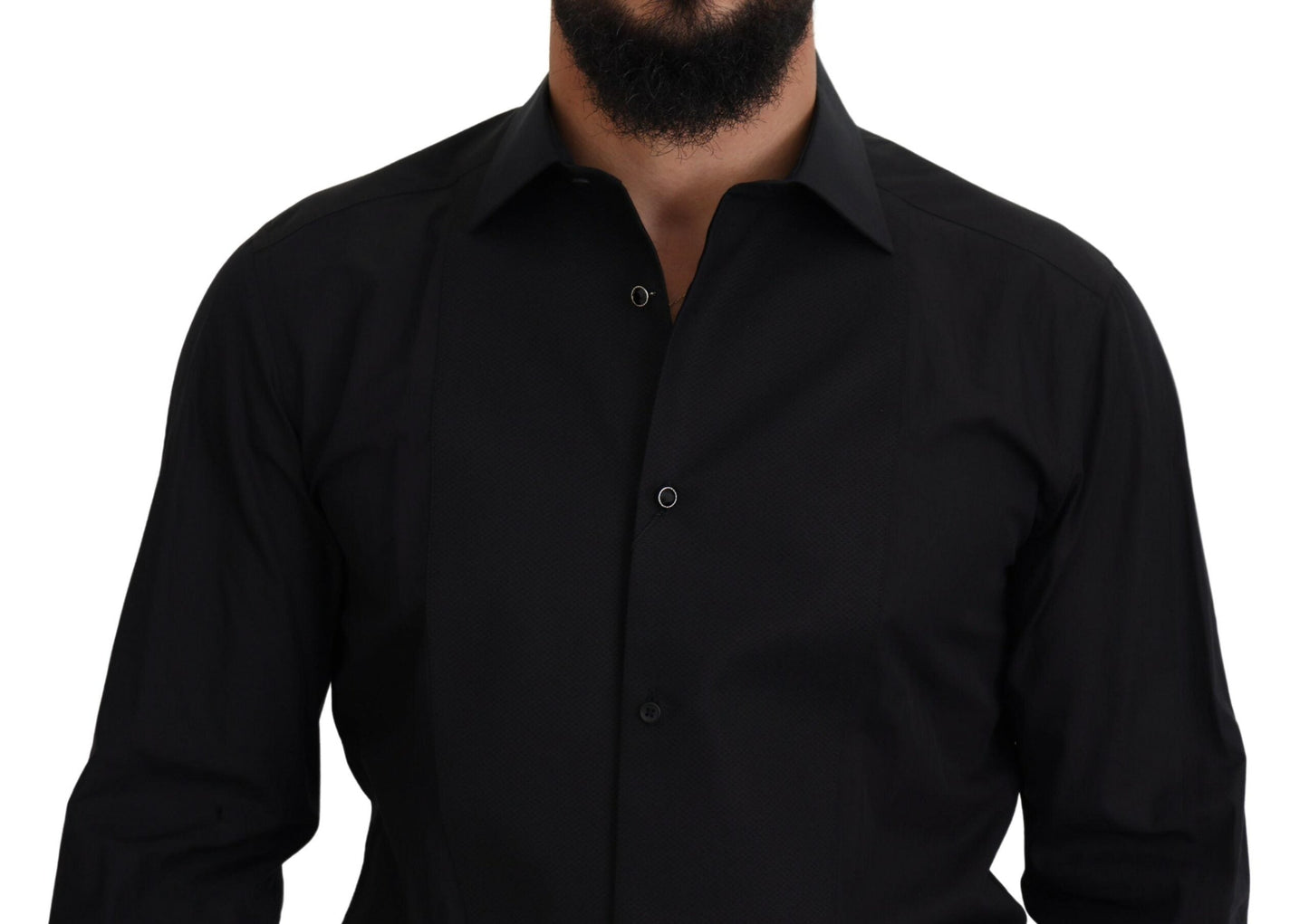 Dolce & Gabbana Black GOLD Cotton Collared Long Sleeve Men's Shirt