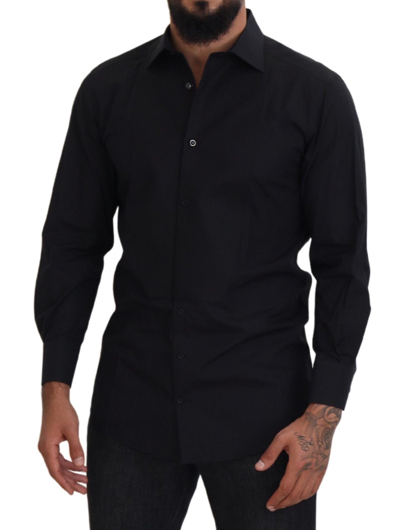 Dolce & Gabbana Black GOLD Cotton Collared Long Sleeve Men's Shirt