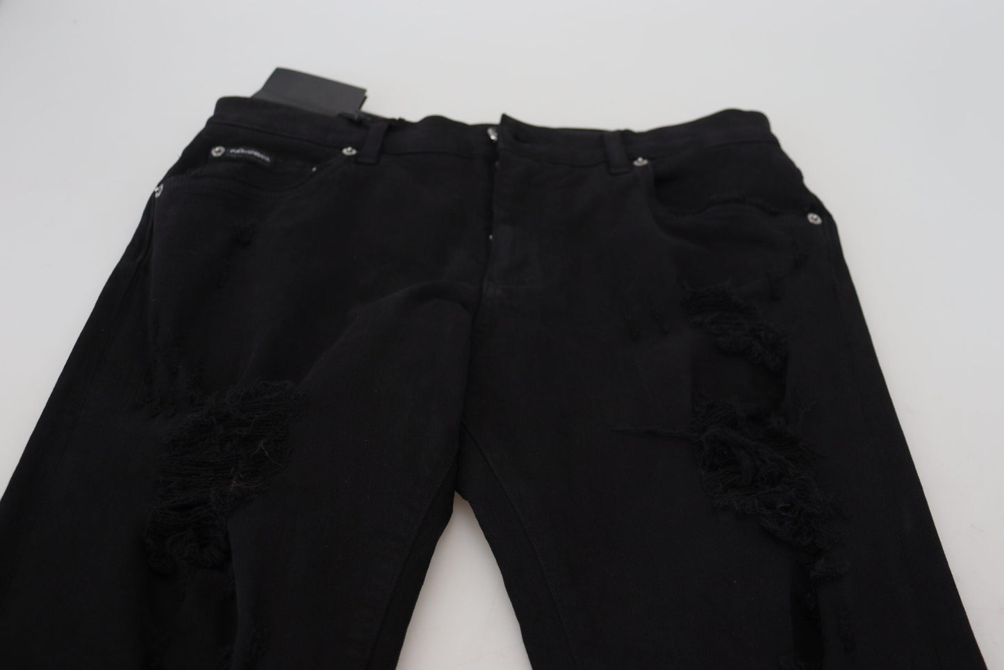 Dolce & Gabbana Black Slim Fit Tattered Denim Cotton Men's Jeans